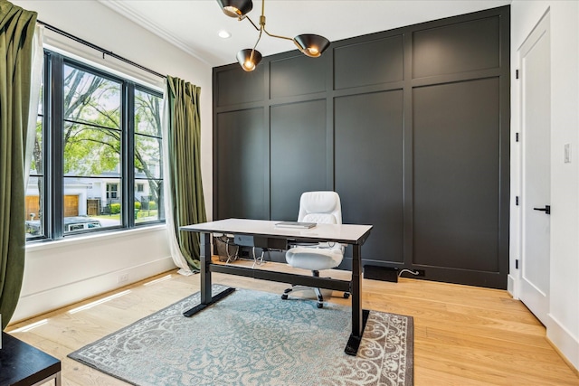 2017 W 14th St Unit A, Houston, TX 77008 - office with light wood-style flooring, a decorative wall, recessed lighting, and baseboards