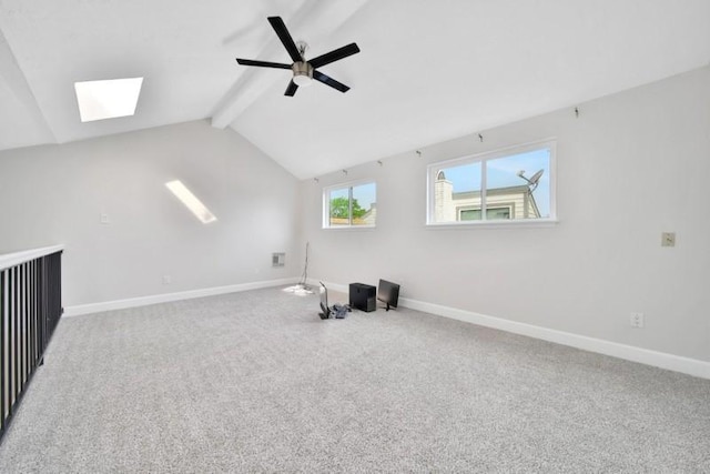 7607 Bankside Dr, Houston, TX 77071 - additional living space featuring a skylight, baseboards, a ceiling fan, and carpet flooring