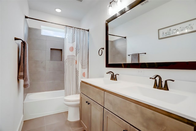 3124 Somerset Levens Ln, Houston, TX 77055 - bathroom featuring toilet, tile patterned flooring, shower / bath combo, and double vanity