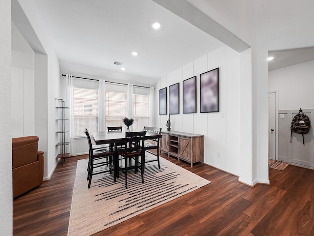 18925 Lazzaro Springs Dr, New Caney, TX 77357 - dining area featuring dark wood-style flooring, recessed lighting, and baseboards