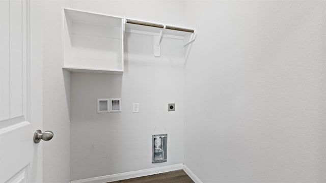 22002 Sovereign Heights Ln, Houston, TX 77073 - washroom featuring hookup for an electric dryer, washer hookup, baseboards, and dark wood-type flooring