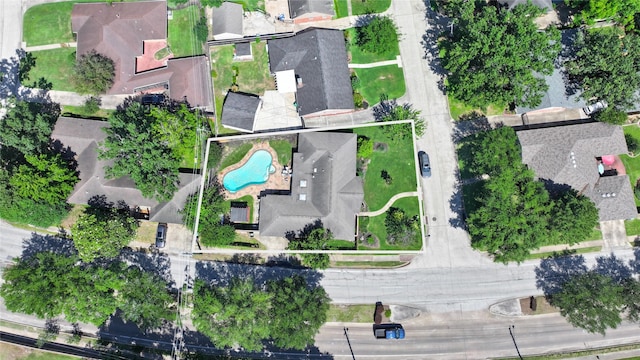 7222 Hartland Ave, Houston, TX 77055 - aerial view of residential area with a pool area and property parcel outlined