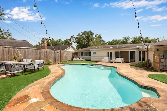7222 Hartland Ave, Houston, TX 77055 - view of pool with an outdoor living space, a fenced backyard, and a patio