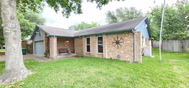 15459 Runswick Dr, Houston, TX 77062 - ranch-style home with brick siding, a chimney, a garage, concrete driveway, and a shingled roof