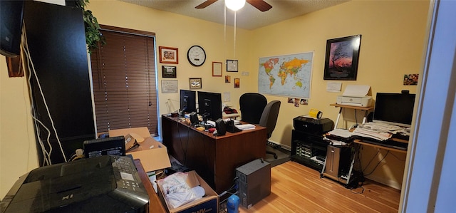 15459 Runswick Dr, Houston, TX 77062 - office space with a ceiling fan, wood finished floors, and a textured ceiling