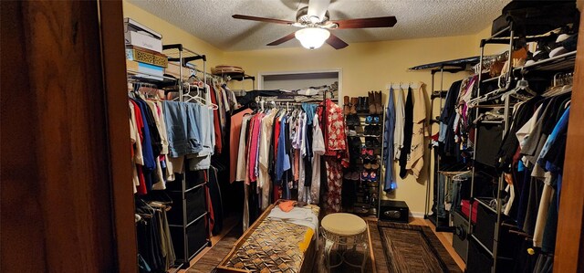 15459 Runswick Dr, Houston, TX 77062 - walk in closet with ceiling fan and wood finished floors