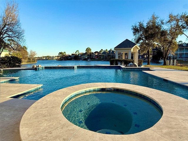 outdoor pool with an in-ground hot tub