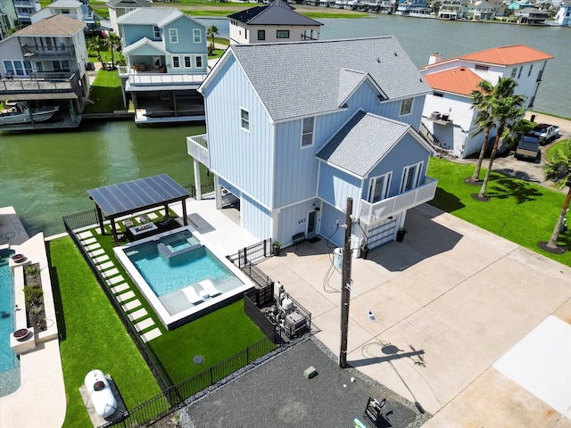 441 Jeanie Lynn St, Galveston, TX 77554 - aerial perspective of suburban area featuring a nearby body of water and a pool