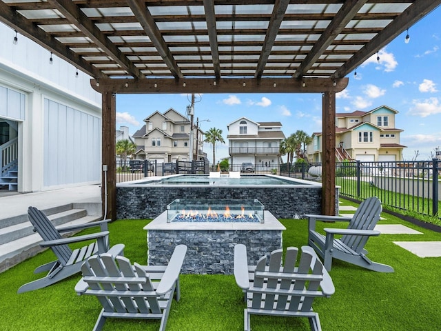 441 Jeanie Lynn St, Galveston, TX 77554 - view of patio featuring a fire pit, a residential view, and a pergola