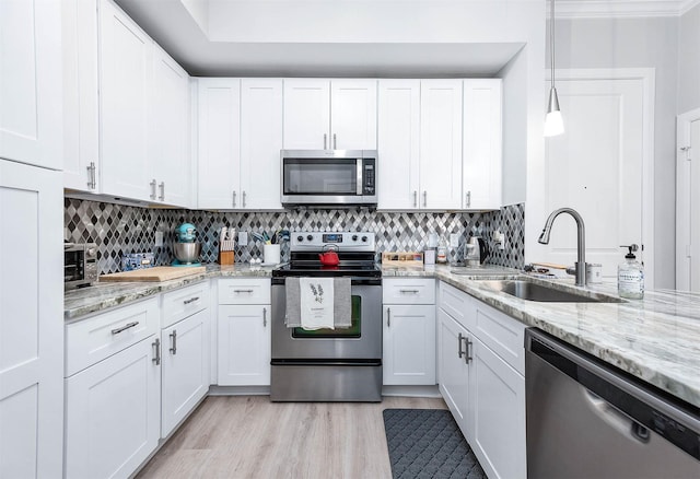 300 St Joseph Pkwy Unit 121, Houston, TX 77002 - kitchen featuring appliances with stainless steel finishes, a sink, and white cabinetry