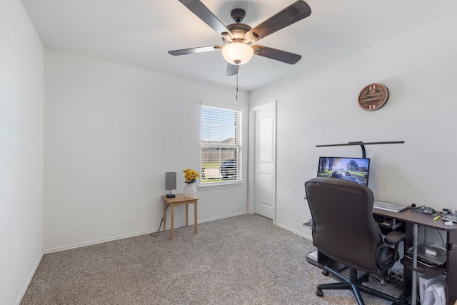 21623 Oakwood Meadows Ln, Katy, TX 77449 - office with carpet floors, ceiling fan, and baseboards