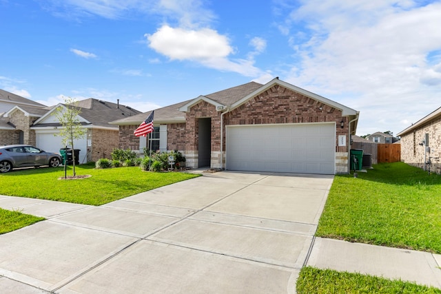 21623 Oakwood Meadows Ln, Katy, TX 77449 - single story home featuring an attached garage, brick siding, concrete driveway, and a shingled roof