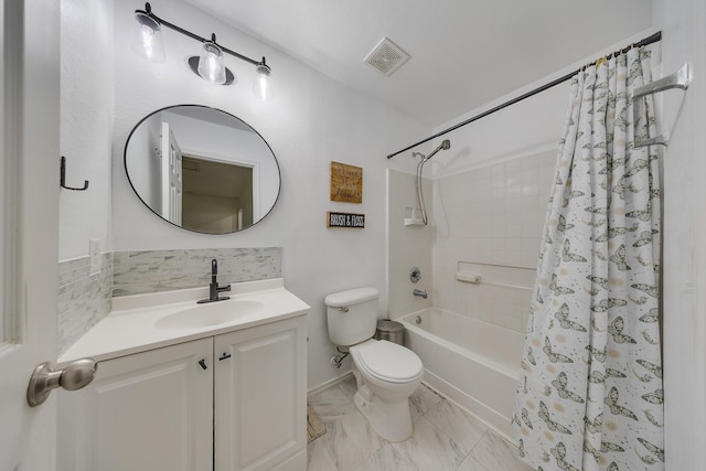 19314 Cactus Thorn Dr, Cypress, TX 77433 - bathroom with toilet, shower / tub combo, marble look tile flooring, and vanity