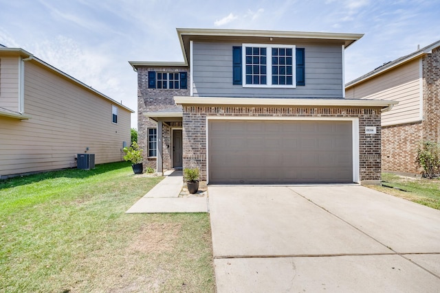 19314 Cactus Thorn Dr, Cypress, TX 77433 - traditional-style house featuring brick siding, driveway, central AC, a garage, and a front lawn