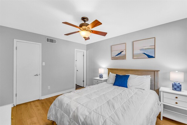 3220 69th St Unit K6, Galveston, TX 77551 - bedroom featuring light wood finished floors, ceiling fan, and baseboards