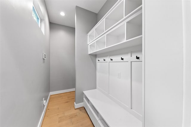 1412 Weiss St, Houston, TX 77009 - mudroom with baseboards, light wood-type flooring, and recessed lighting