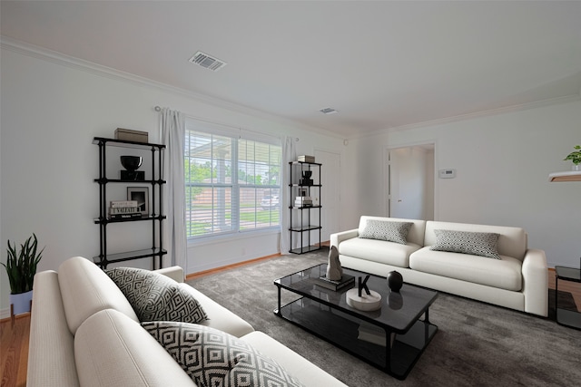 3042 Oak Forest Dr, Houston, TX 77018 - living room featuring ornamental molding, baseboards, and wood finished floors