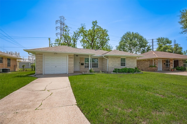 3042 Oak Forest Dr, Houston, TX 77018 - ranch-style home featuring central AC unit, stone siding, driveway, and a garage