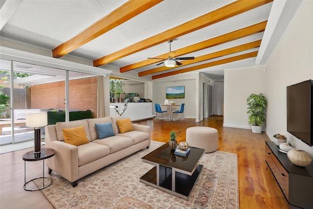 3641 Deal St, Houston, TX 77025 - living room featuring wood finished floors and a ceiling fan