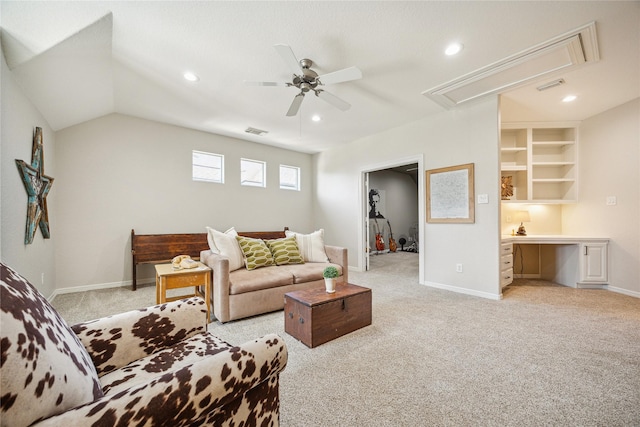 6338 Collina Springs Ct, Houston, TX 77041 - living area with attic access, ceiling fan, light colored carpet, recessed lighting, and baseboards