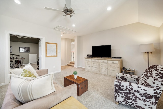 6338 Collina Springs Ct, Houston, TX 77041 - carpeted living room featuring attic access, a ceiling fan, recessed lighting, and baseboards