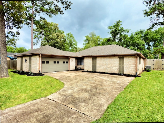 16007 Sailfin St, Crosby, TX 77532 - ranch-style home featuring concrete driveway, a garage, brick siding, and central air condition unit