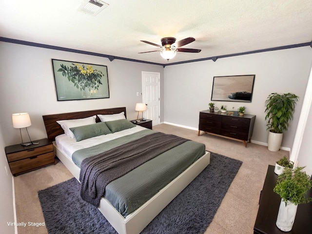 16007 Sailfin St, Crosby, TX 77532 - carpeted bedroom featuring ornamental molding, ceiling fan, and baseboards