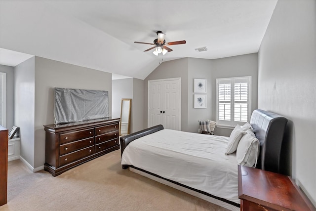 31 Brywood Pl, The Woodlands, TX 77382 - carpeted bedroom with vaulted ceiling, a ceiling fan, and baseboards