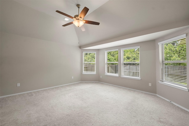 513 Bonnerville Ln, Magnolia, TX 77354 - spare room with carpet floors, ceiling fan, baseboards, and lofted ceiling