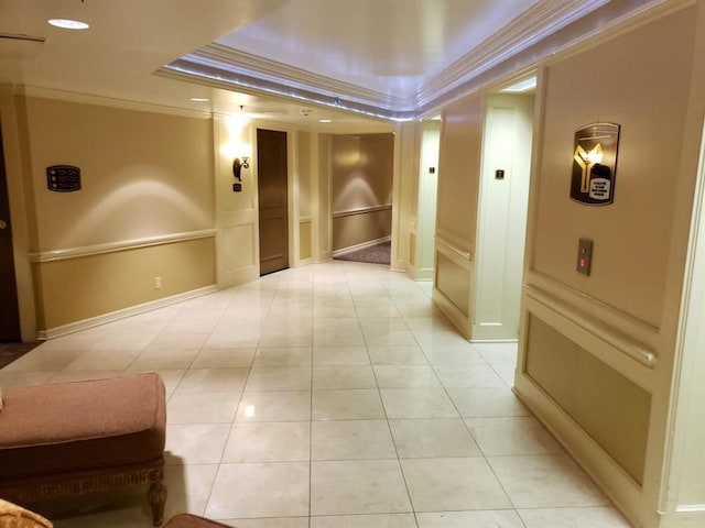 3525 Sage Rd Unit 704, Houston, TX 77056 - hallway featuring crown molding and light tile patterned flooring