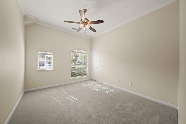 1910 Edenfield Ln, Sugar Land, TX 77479 - spare room with carpet floors, ornamental molding, baseboards, and ceiling fan