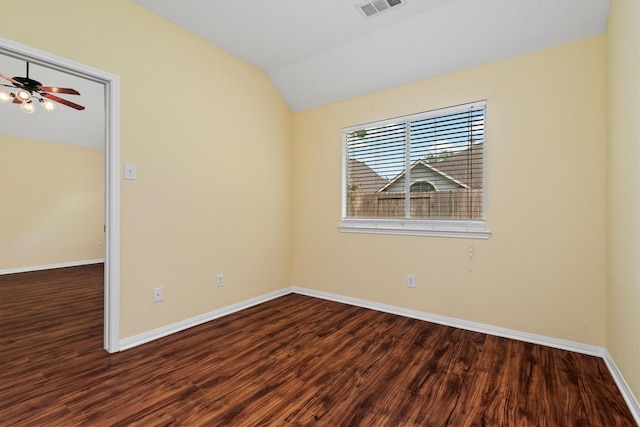 13014 Vivienne Westmoreland Dr, Cypress, TX 77429 - unfurnished room featuring wood finished floors, lofted ceiling, baseboards, and ceiling fan