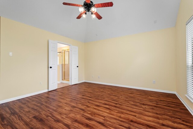 13014 Vivienne Westmoreland Dr, Cypress, TX 77429 - unfurnished bedroom with wood finished floors, baseboards, ceiling fan, and high vaulted ceiling