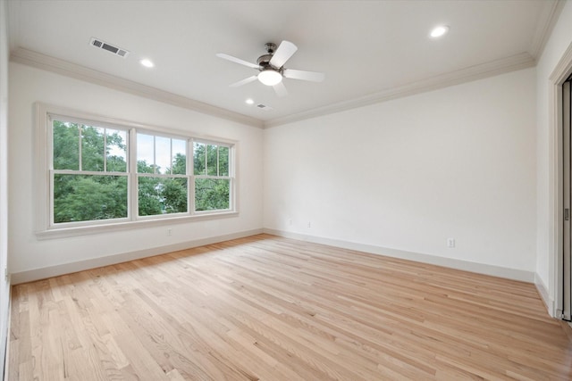 3707 Jardin St, Houston, TX 77005 - unfurnished room with ornamental molding, ceiling fan, light wood-type flooring, baseboards, and recessed lighting