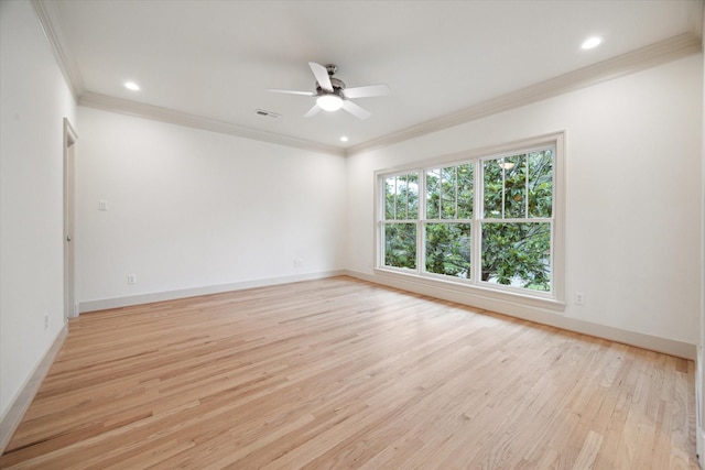 3707 Jardin St, Houston, TX 77005 - unfurnished room featuring crown molding, a ceiling fan, light wood-style floors, baseboards, and recessed lighting