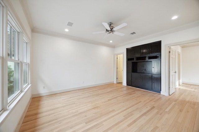 3707 Jardin St, Houston, TX 77005 - unfurnished bedroom featuring light wood-style floors, ornamental molding, baseboards, recessed lighting, and ceiling fan