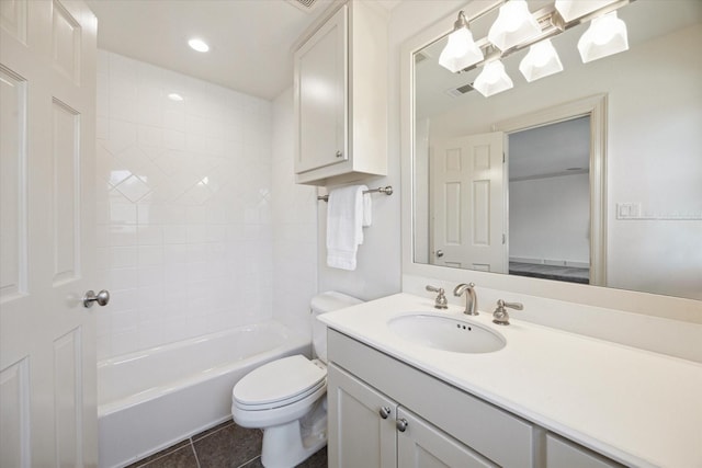 3707 Jardin St, Houston, TX 77005 - bathroom featuring toilet, vanity, tile patterned flooring, bathing tub / shower combination, and recessed lighting