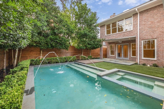 3707 Jardin St, Houston, TX 77005 - view of pool with french doors, a pool with connected hot tub, and a patio