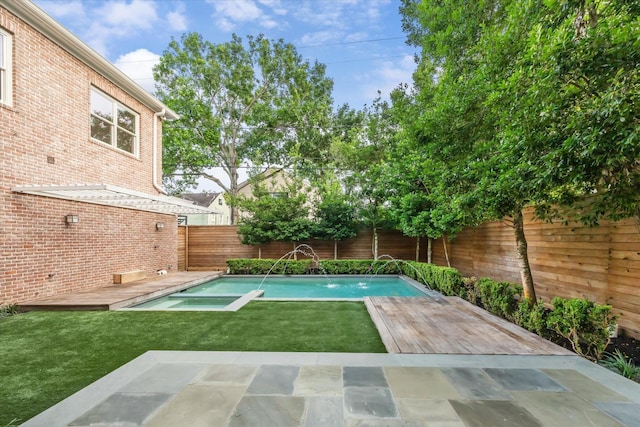 3707 Jardin St, Houston, TX 77005 - view of swimming pool with a pool with connected hot tub, a wooden deck, and a patio area