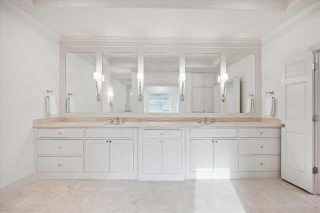 3707 Jardin St, Houston, TX 77005 - full bath featuring crown molding, double vanity, and baseboards