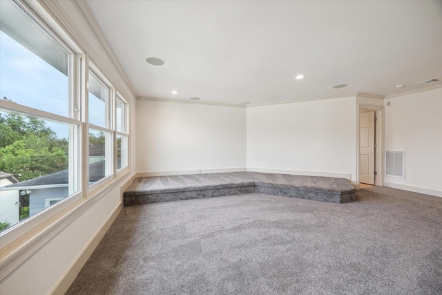 3707 Jardin St, Houston, TX 77005 - carpeted empty room with crown molding, baseboards, and recessed lighting