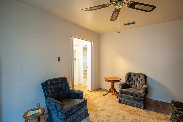 9385 Shepherd Dr, Beaumont, TX 77707 - sitting room with light colored carpet and a ceiling fan