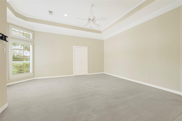 16506 Emilia Ct, Spring, TX 77379 - carpeted empty room featuring crown molding, a raised ceiling, a ceiling fan, and recessed lighting
