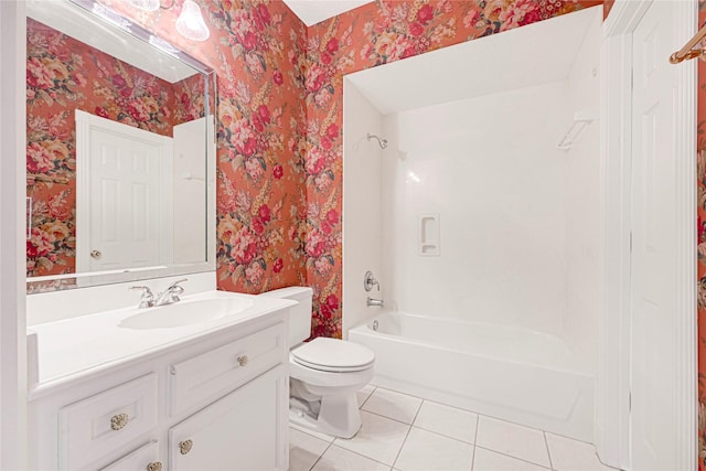 16506 Emilia Ct, Spring, TX 77379 - bathroom featuring wallpapered walls, tile patterned flooring, vanity, and bathtub / shower combination