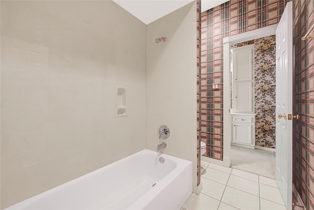 16506 Emilia Ct, Spring, TX 77379 - bathroom with wallpapered walls, tile patterned floors, and shower / bath combination