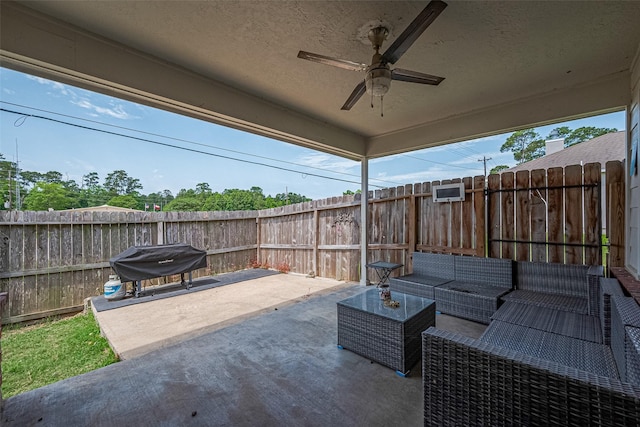 109 Moonspinner, Conroe, TX 77356 - view of patio / terrace featuring an outdoor hangout area and a ceiling fan