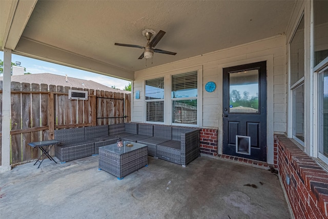 109 Moonspinner, Conroe, TX 77356 - view of patio / terrace with a ceiling fan and an outdoor living space