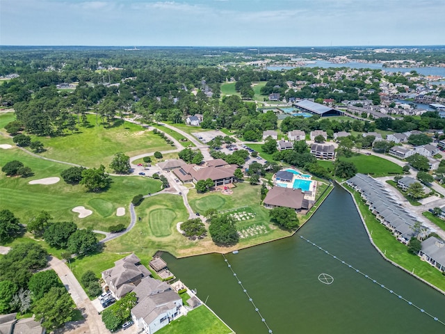109 Moonspinner, Conroe, TX 77356 - aerial view of property and surrounding area featuring a large body of water, nearby suburban area, and a golf club