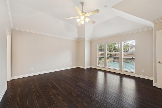 1044 Cayman Bend Ln, League City, TX 77573 - unfurnished room with ceiling fan, wood finished floors, baseboards, vaulted ceiling, and crown molding