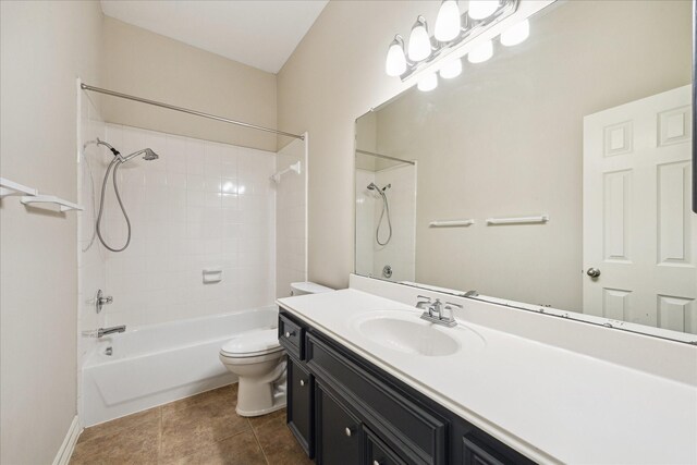 1044 Cayman Bend Ln, League City, TX 77573 - full bath featuring toilet, vanity, shower / bathtub combination, and tile patterned floors